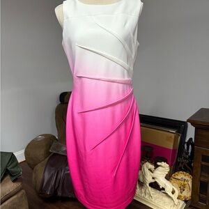 Calvin Klein Pleated Pink and White Sheath Dress Size10